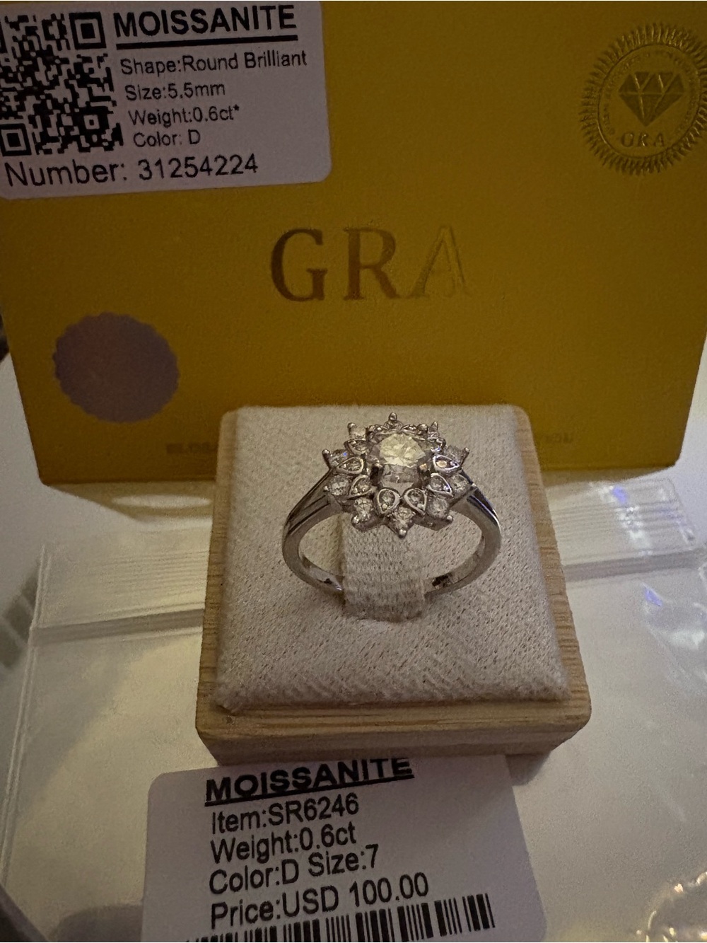 Silver Moissanite Halo Ring size 7 NWT